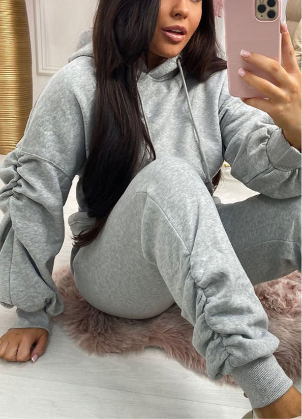 Gina grey ruched oversized hoodie and joggers set