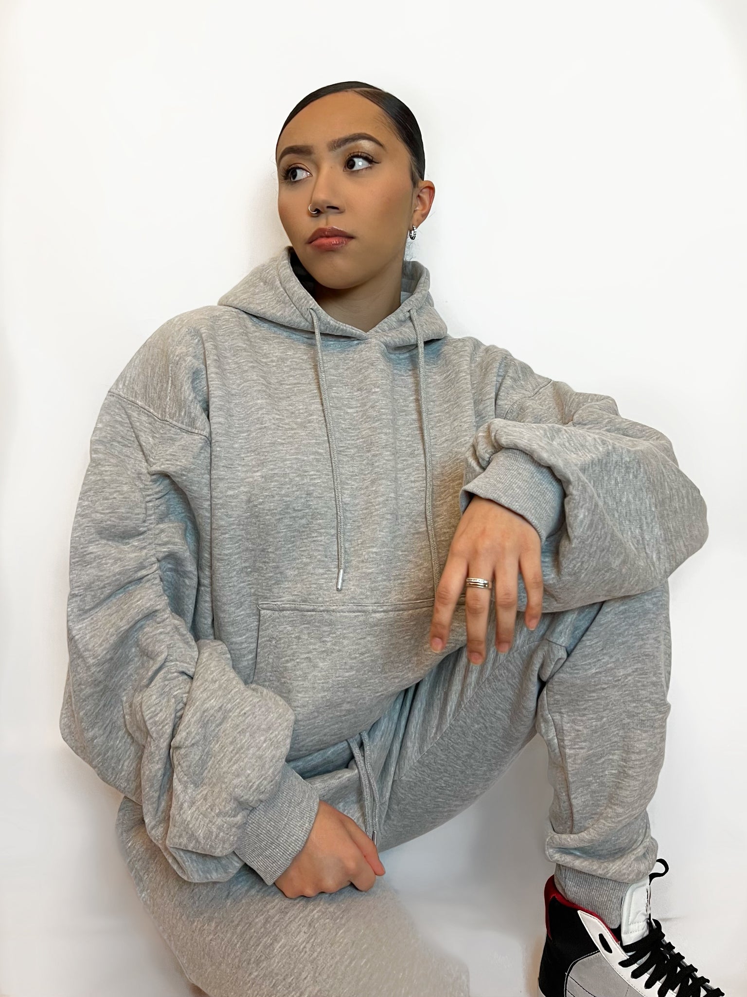 Gina grey ruched oversized hoodie and joggers set