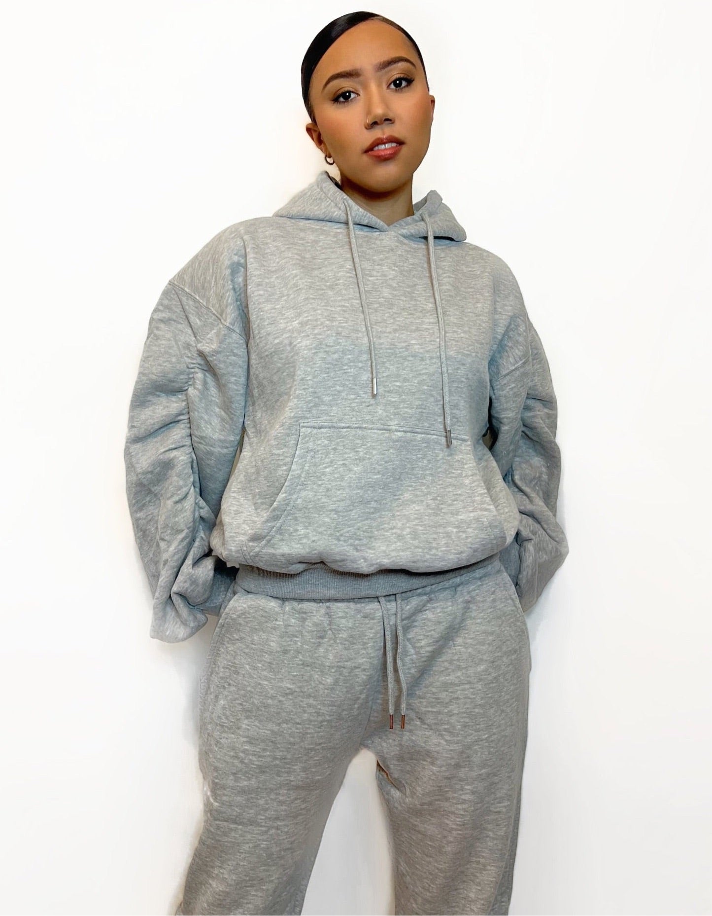 Gina Grey Ruched Oversized Hoodie And Joggers Set – Oh